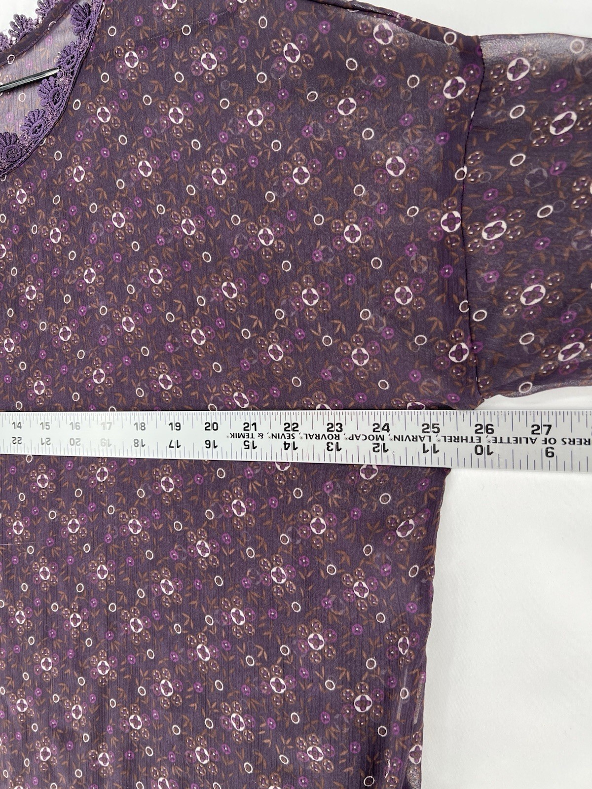 Free People Sheer Floral Print Kimono Top Womens Medium Purple Lace Trim Boho