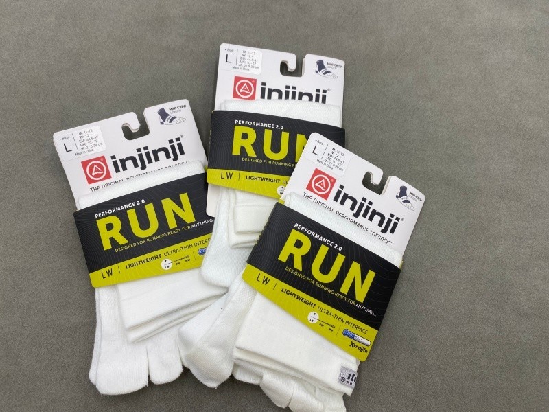 3 Pairs Men Injinji RUN Performance mini-crew White Thin Toe Socks Size L