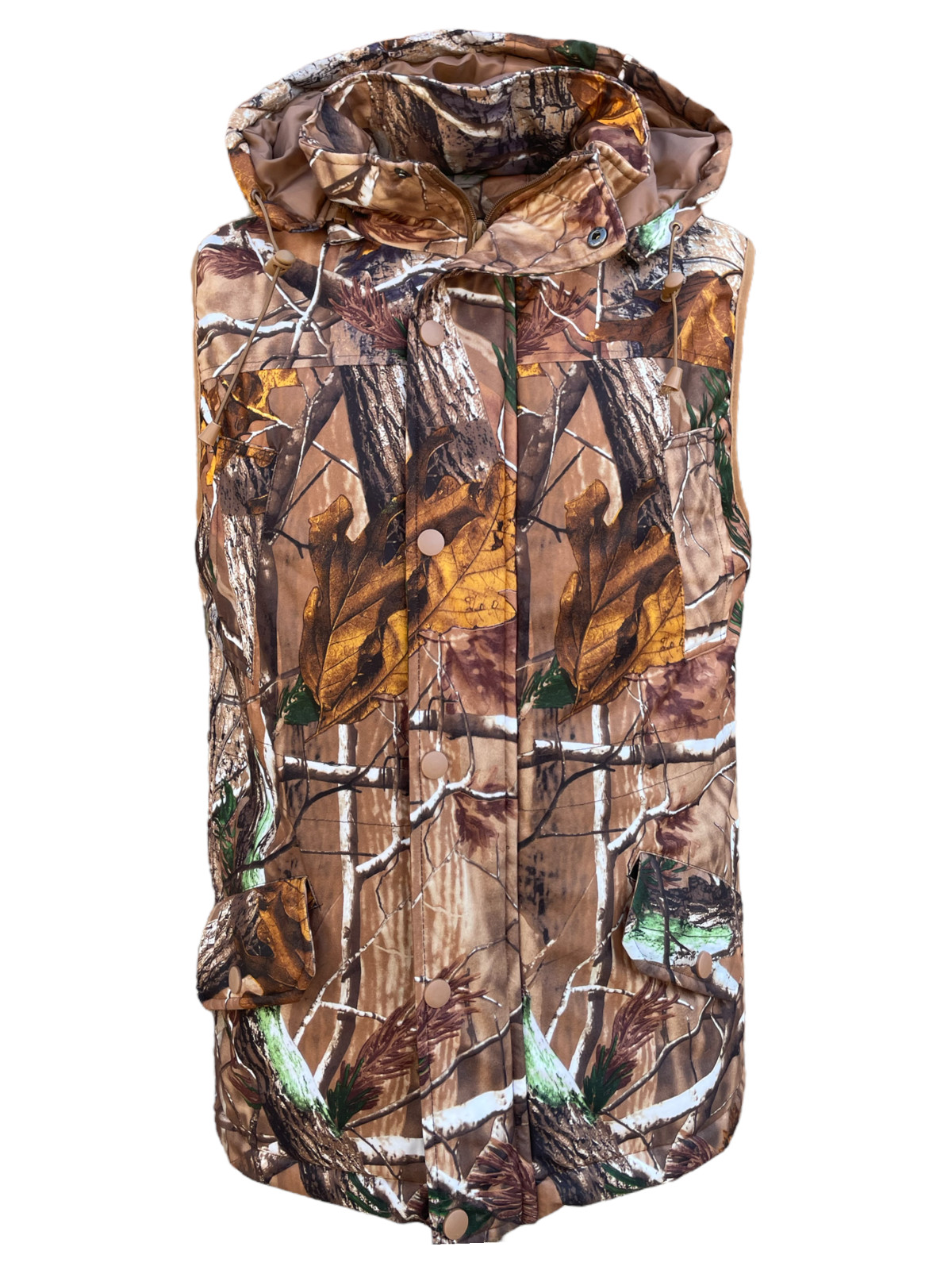 Mens Camouflage Bodywarmer Jungle Print Vest Zip Sleeveless M-3XL Hooded Winter