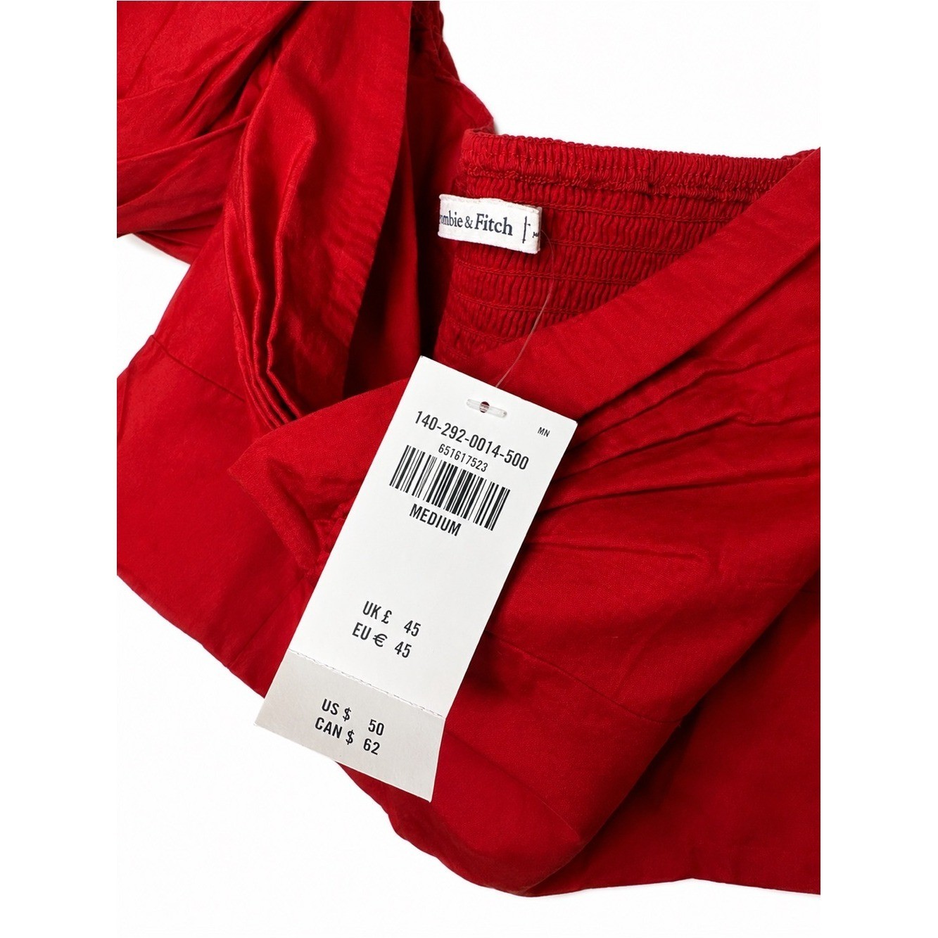Abercrombie & Fitch Red Off-Shoulder Puff-Sleeve Crop Top