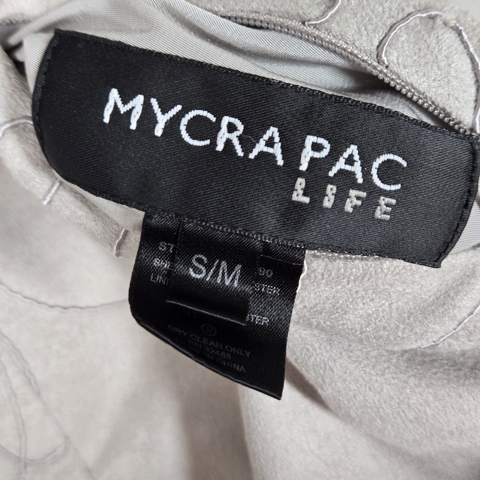 Mycra Pac Life Jacket sz S/M Gray Faux Suede Snap Front Zip Pockets Lined