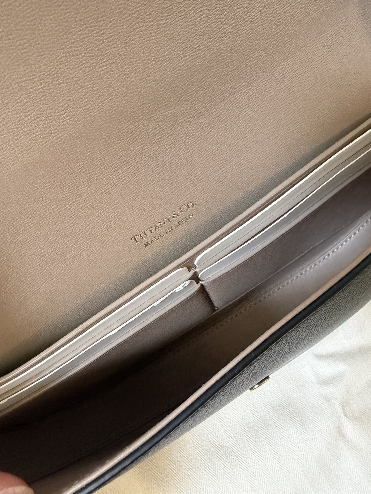 Tiffany & Co. Black Crossbody Bag Gold Hardware T Logo Clasp Dust Bag