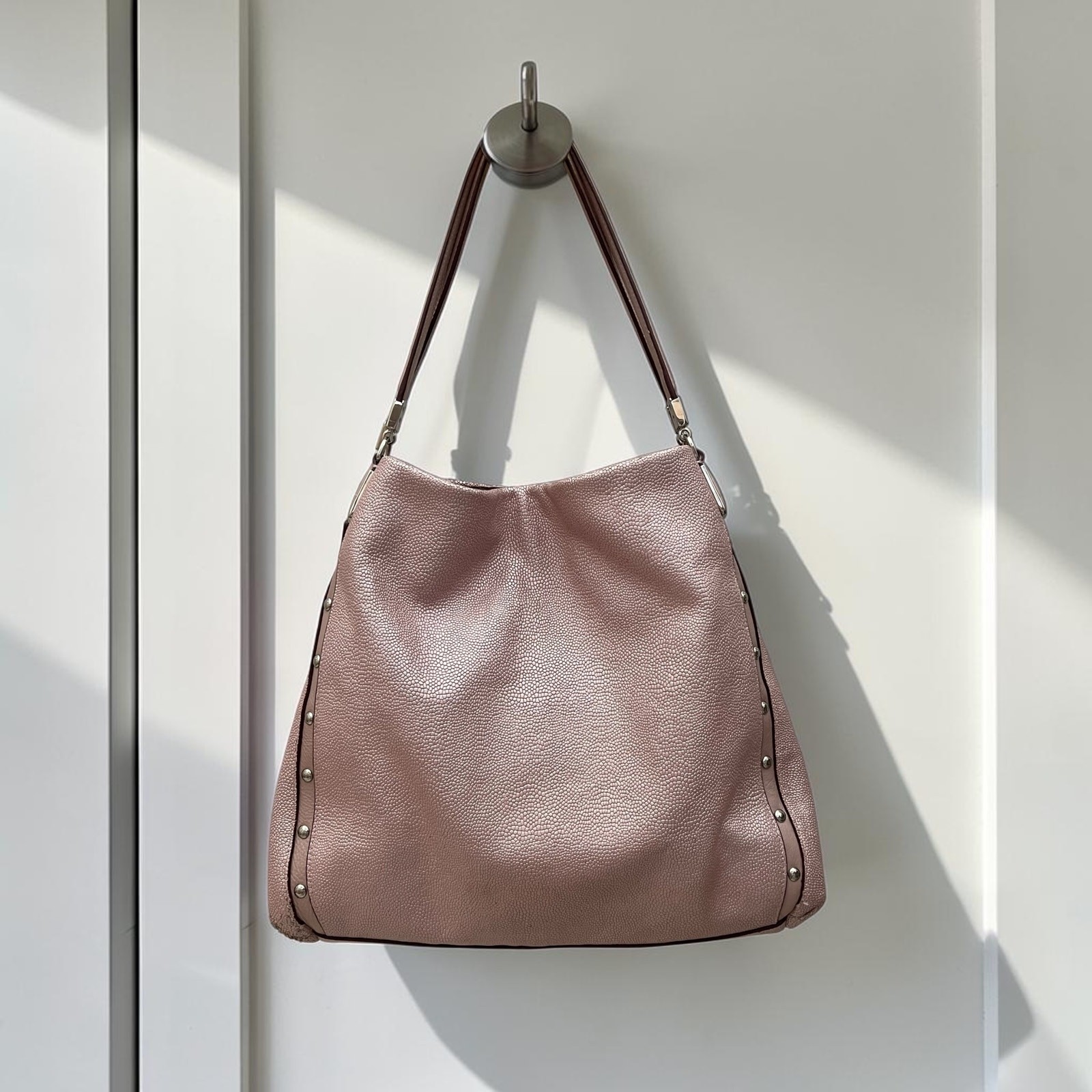 Coach Madison Phoebe Studded Metallic Rose Pink Pebbled Leather Shoulder Bag