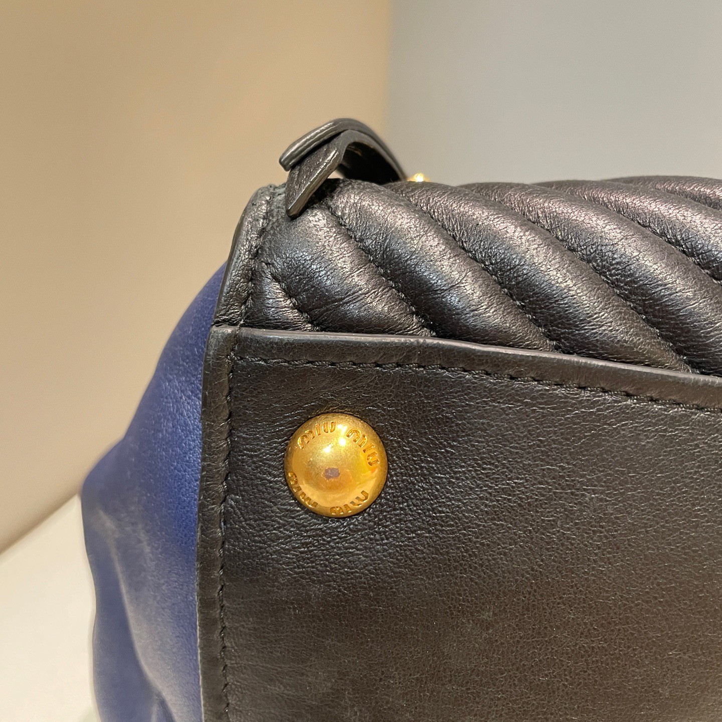 Miu Miu Quilted Leather Navy Large Top Handle Crossbody Bag