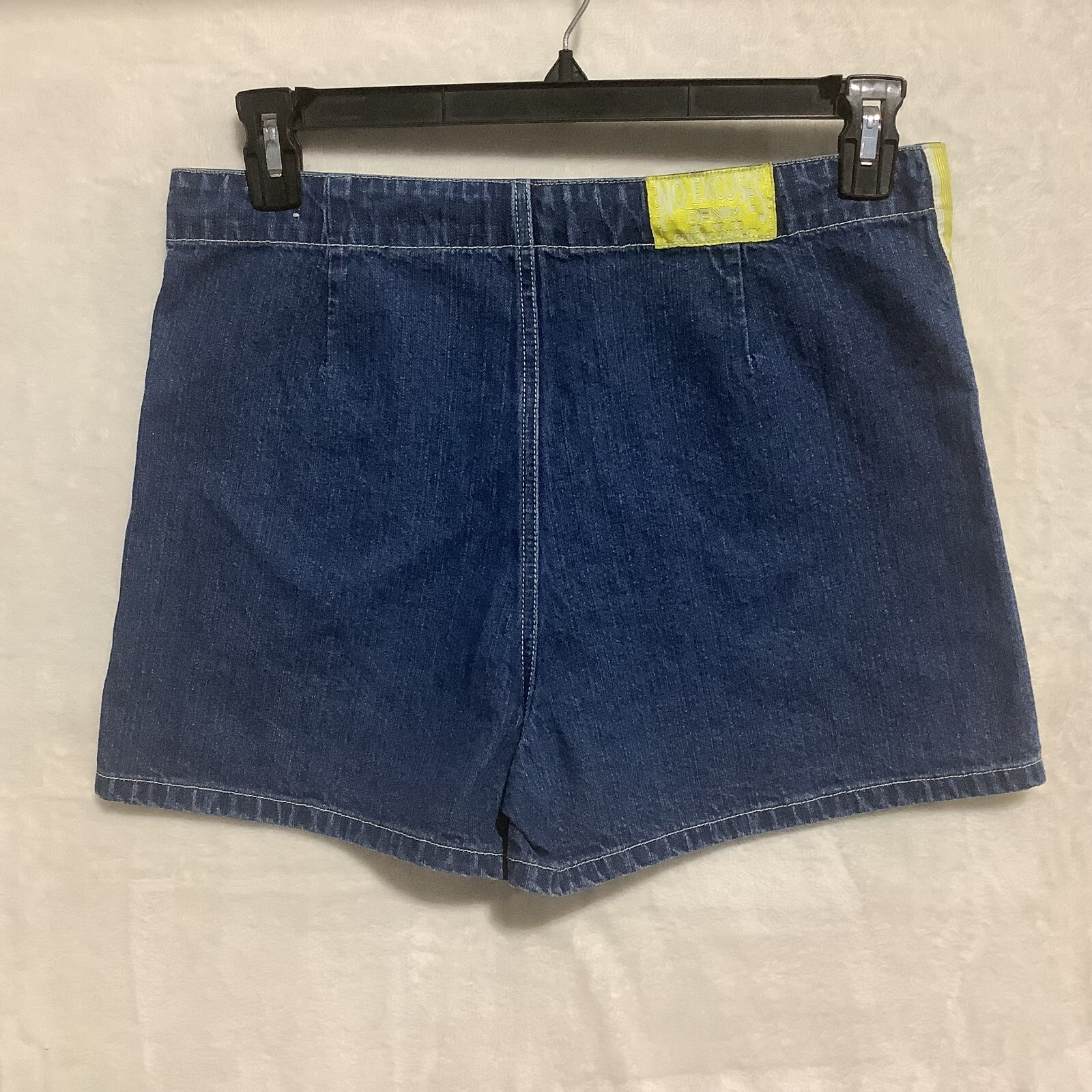 VTG 90s No Excuses Denim Shorts Tuxedo Stripe High Waist Mom Tie &Button Sz 9/10
