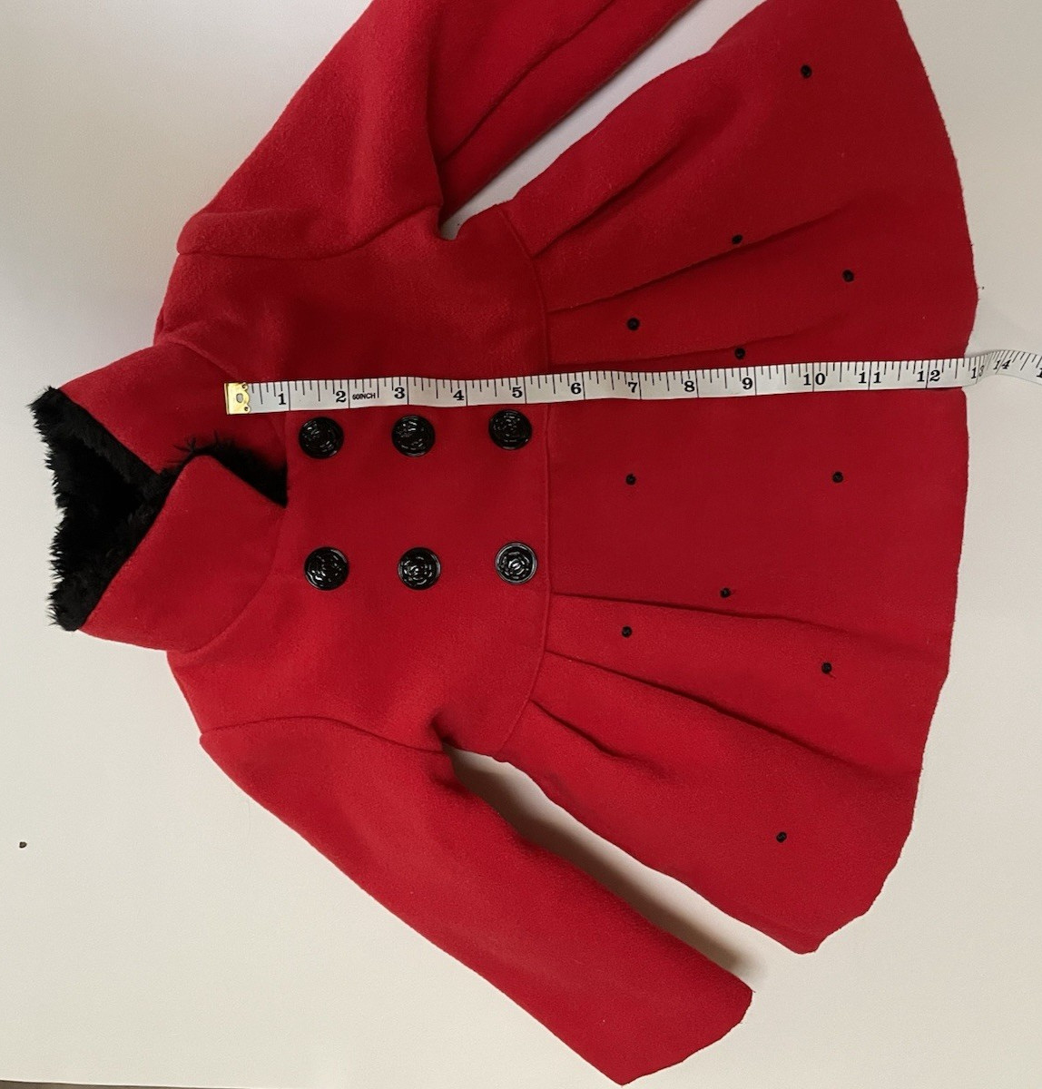 London Fog Baby Girl’s Coat Red with Black Faux Fur Trim Size 12 Months
