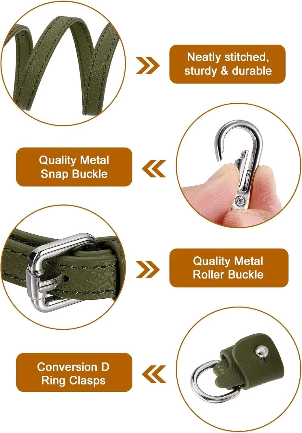 36″ to 47″ Adjustable PU Leather Purse Strap with Silver Hardware Dark Green
