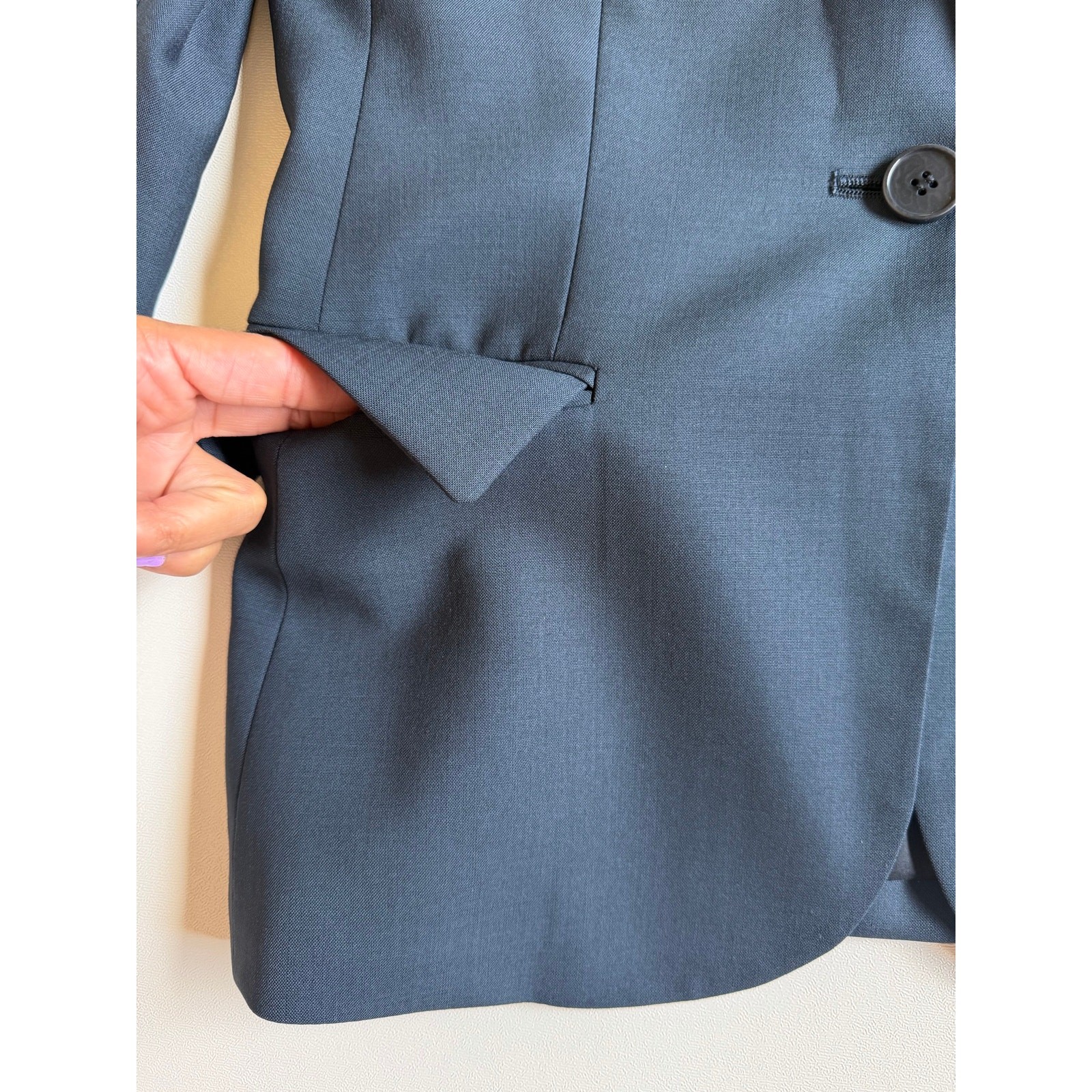 Theory Women’s Navy Single-Button Wool Blend Tailored Blazer Jacket Size 00