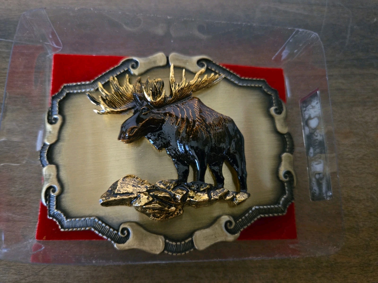 1977 or 78 Raintree Bull Moose men’s brass belt buckle 3.5 inches