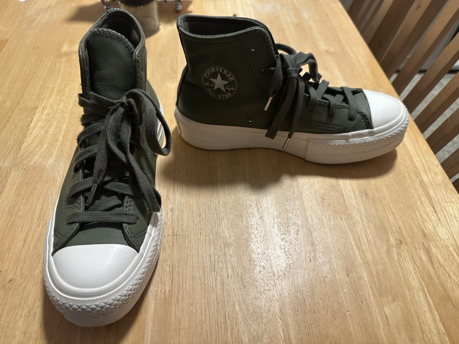 Converse Chuck Taylor All Star Lift Platform Leather High Top Utility Egret