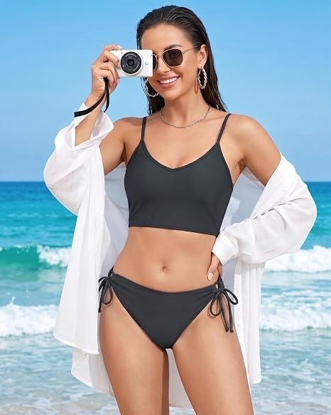 (M) Mid Rise Swim Bathing Suit Bottoms | Adjustable Side Tie Bikini Briefs