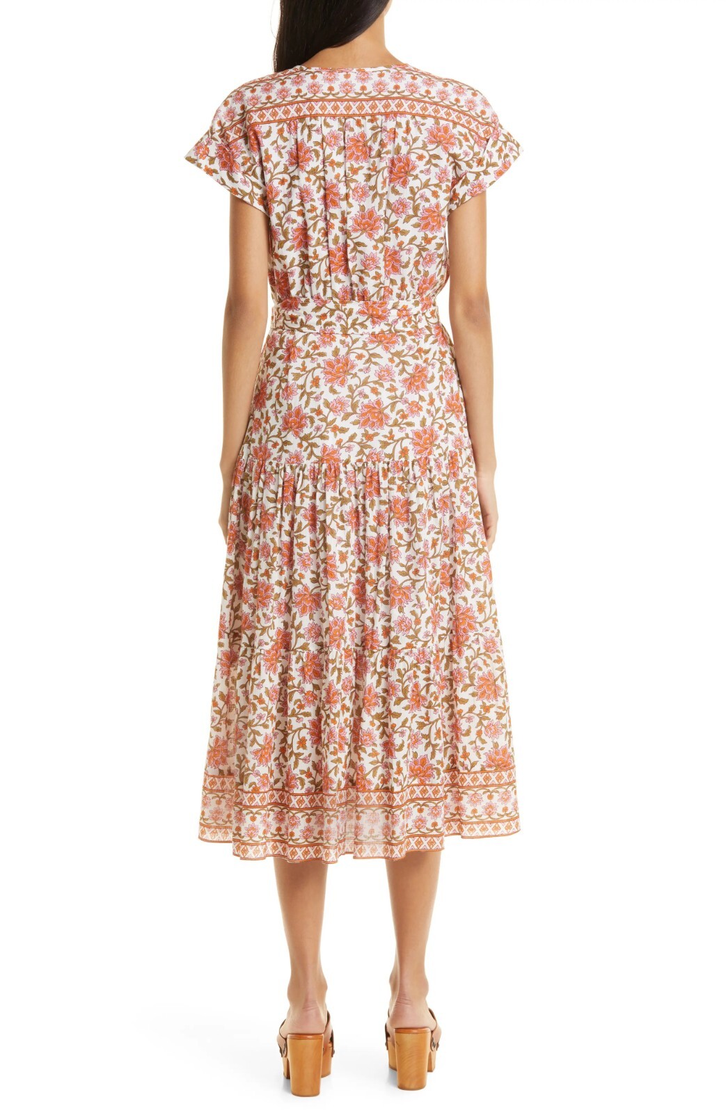 Veronica Beard Lexington Womens Belted Cotton Midi Dress Off-White Floral Size 2