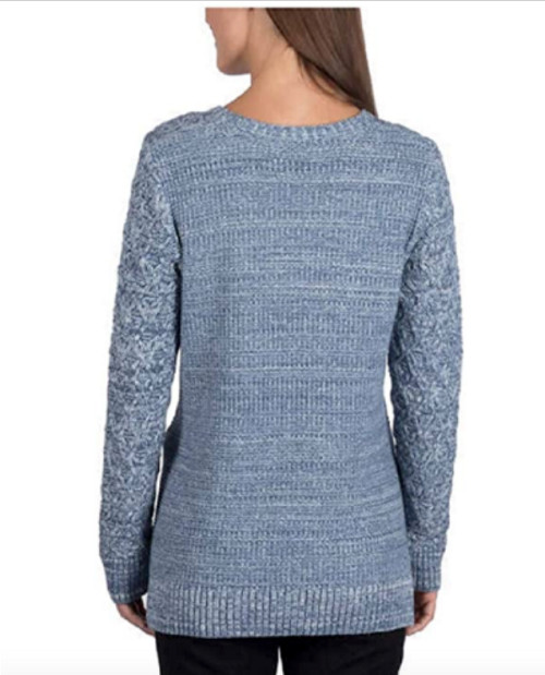 Jeanne Pierre Ladies’ Fisherman Cable-Knit SweaterColor-Denim Combo Size-S NWT