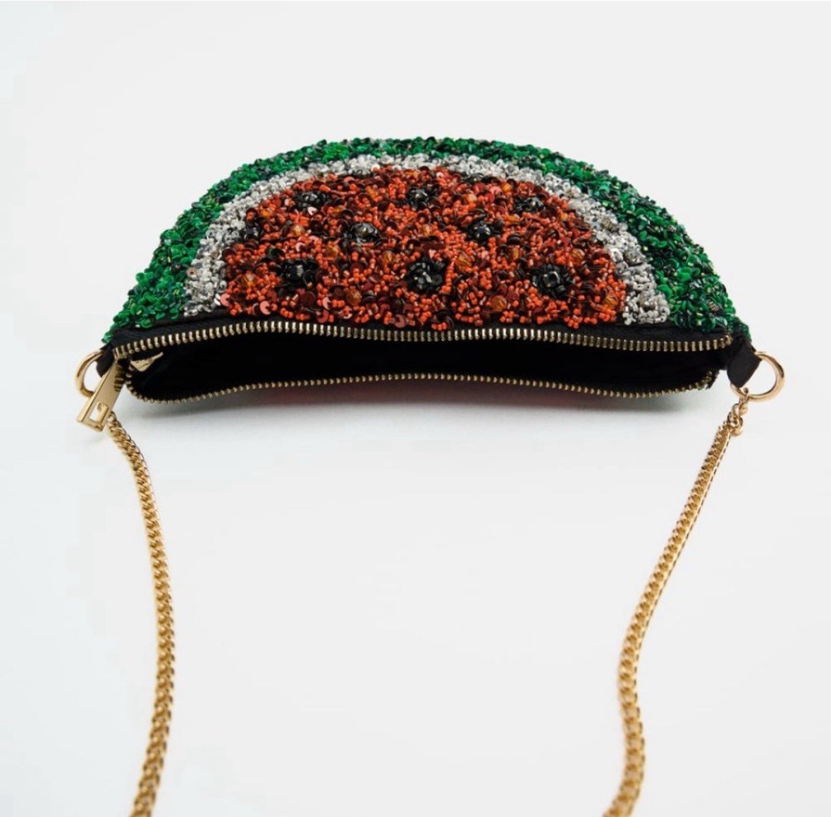 ZARA Watermelon Red Green Sequin Beaded Embroidered Jewel Handbag Crossbody Bag