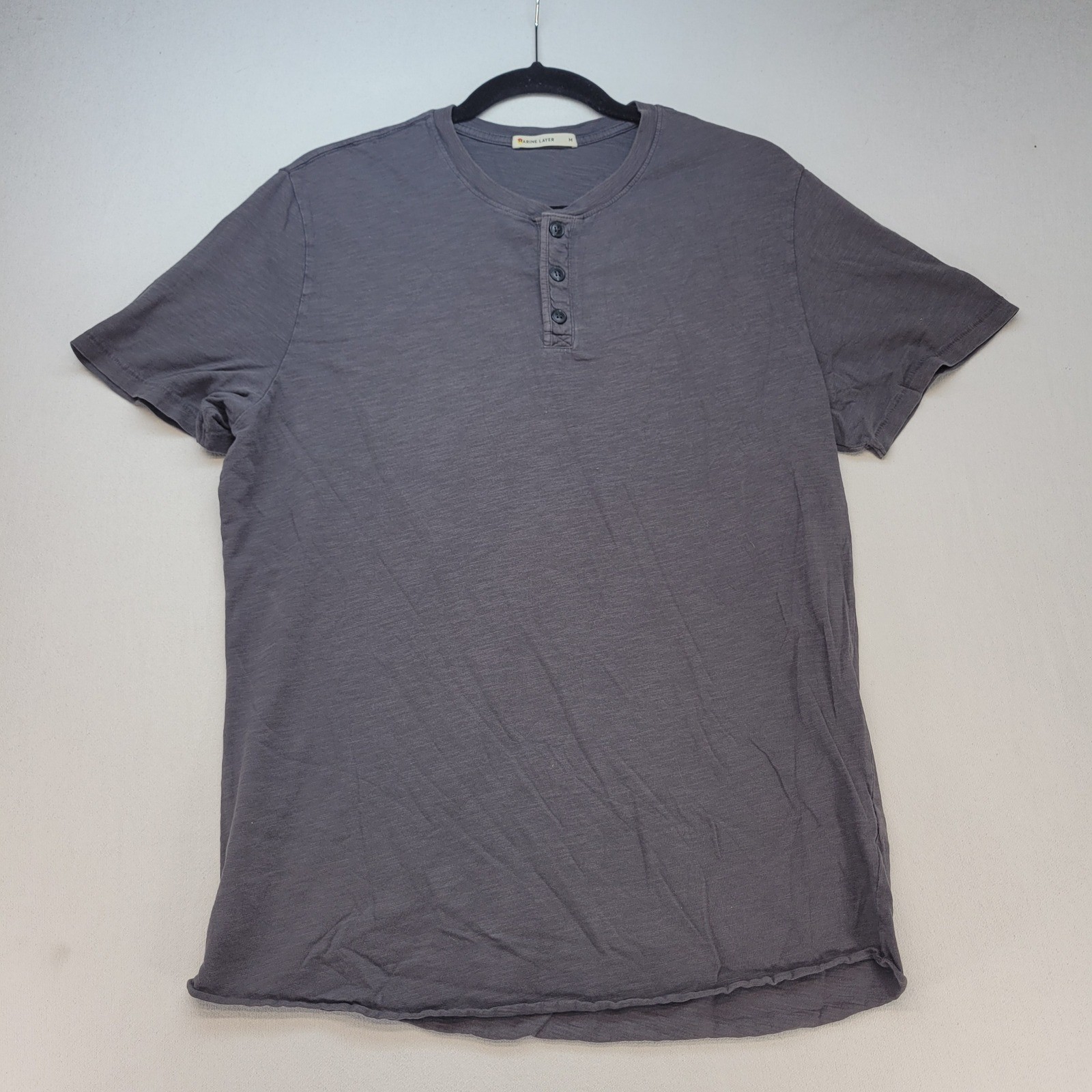 Marine Layer Henley Shirt Mens M Gray Casual Slub Cotton Short Sleeve Tee