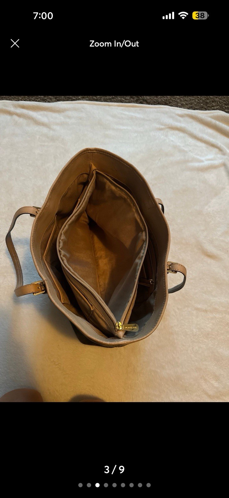 Michael Kors Monogram Logo Tote w/ Matching Zip Wallet Brown/Beige Gold
