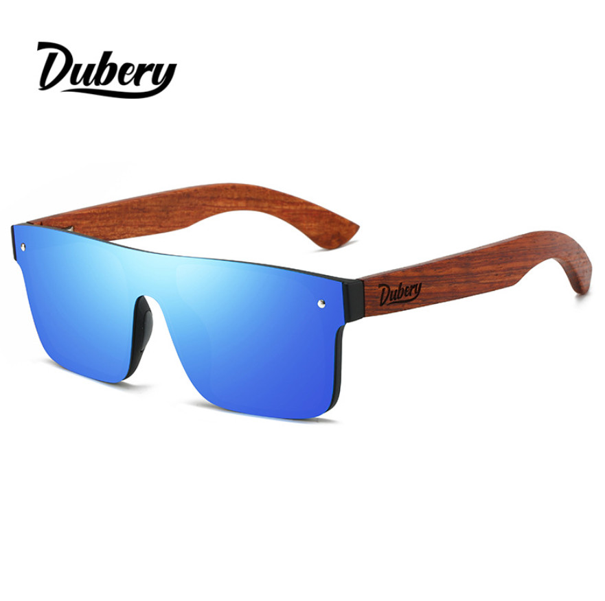 DUBERY Rimless Wood Polarized Sunglasses Men Women Square Wooden Temple Glasses