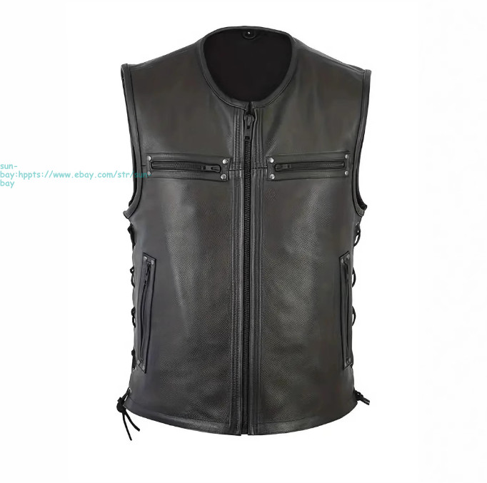 New Men Black Motorcycle Faux Leather Vest Club Style PU Rider Waistcoat Jacket