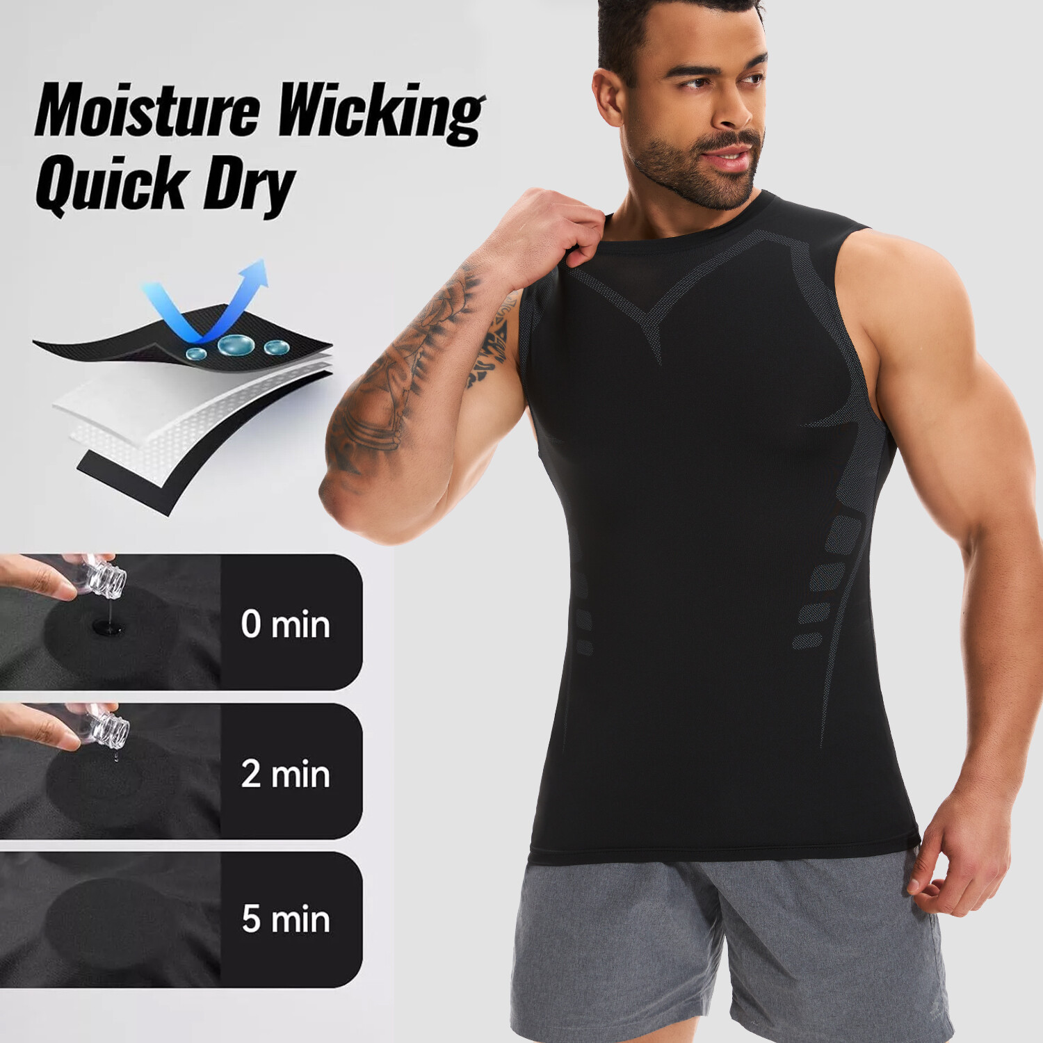 Men Compression Shirt Version Ionic Shaping Sleeveless Vest Sports Tank Top US