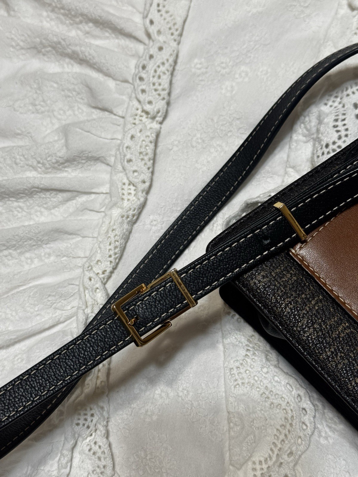 Carolina Herrera Monogram Logo Small Crossbody Top Handle Brown/Black Gold