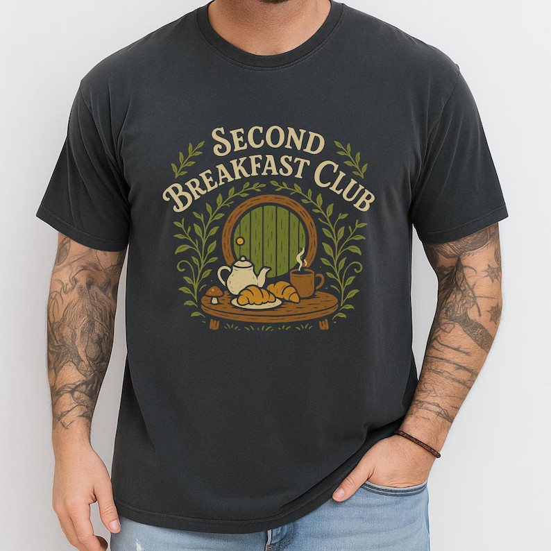 Second Breakfast Club T-Shirt Hobbit Hole Lord Of The Rings Fantasy Tee