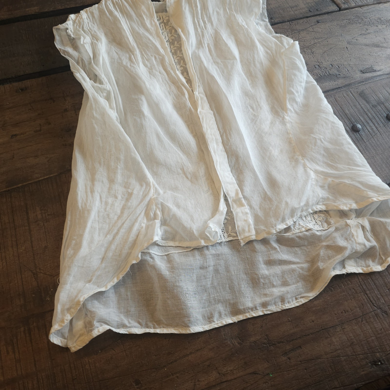 Antique Embroidered White Sleeveless Blouse Mock Neck As Is Top Shirt Edwardian
