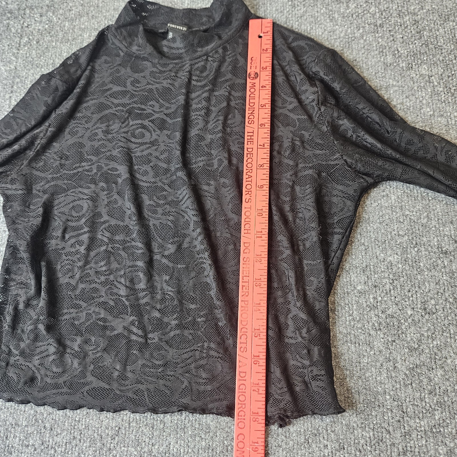Forever 21 Lace Mesh Longsleeve Top Stretch Sheer Size Medium Black Y2k Style