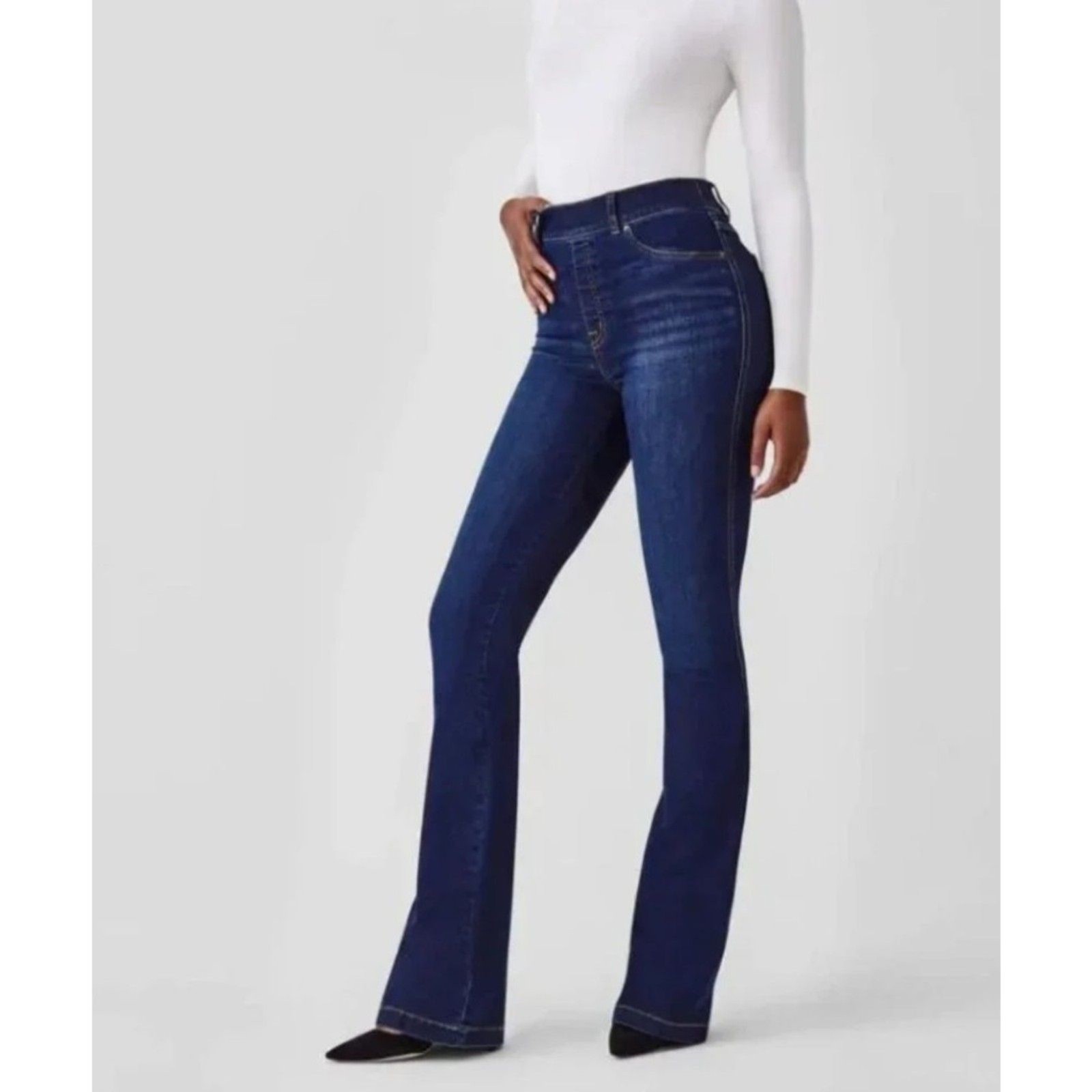 SPANX Pull On Denim Flair Jeans Dark/Med Blue Wash | SZ Small Petite