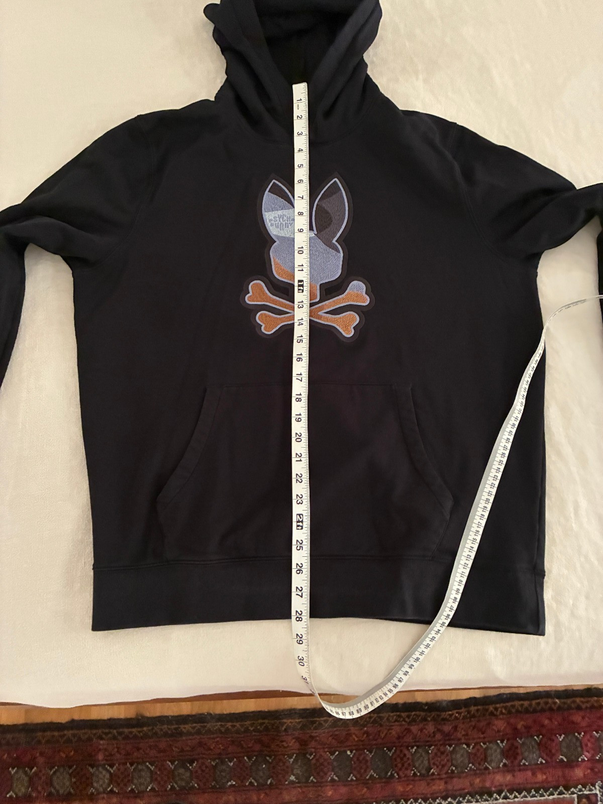 Psycho Bunny Dante Black/BIG EMBROIDERED~TEXTURED LOGO Hoodie Men’s L