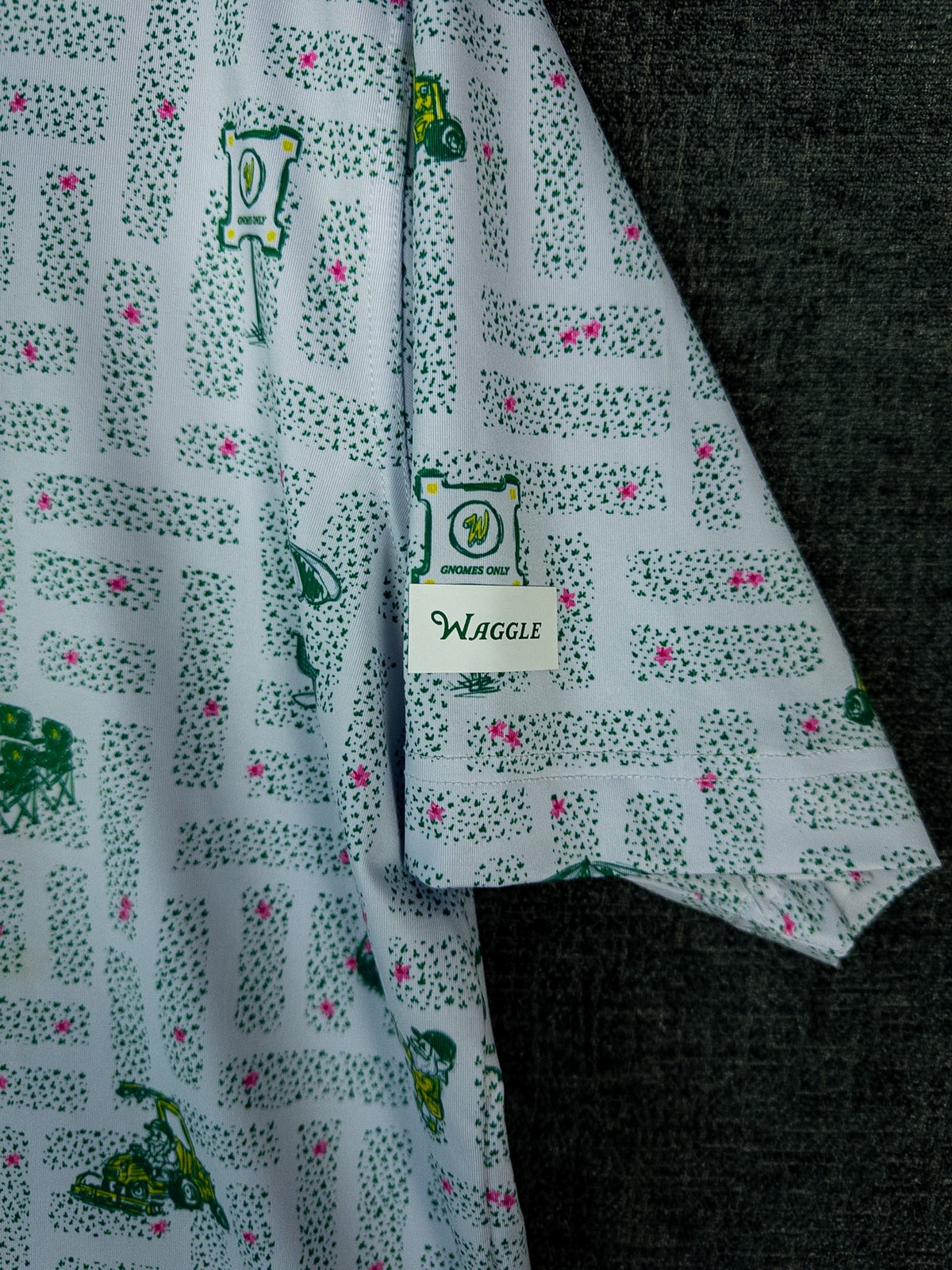 Waggle Gnomes Only Golf Print Polo Shirt Mens XL White Green Masters Party