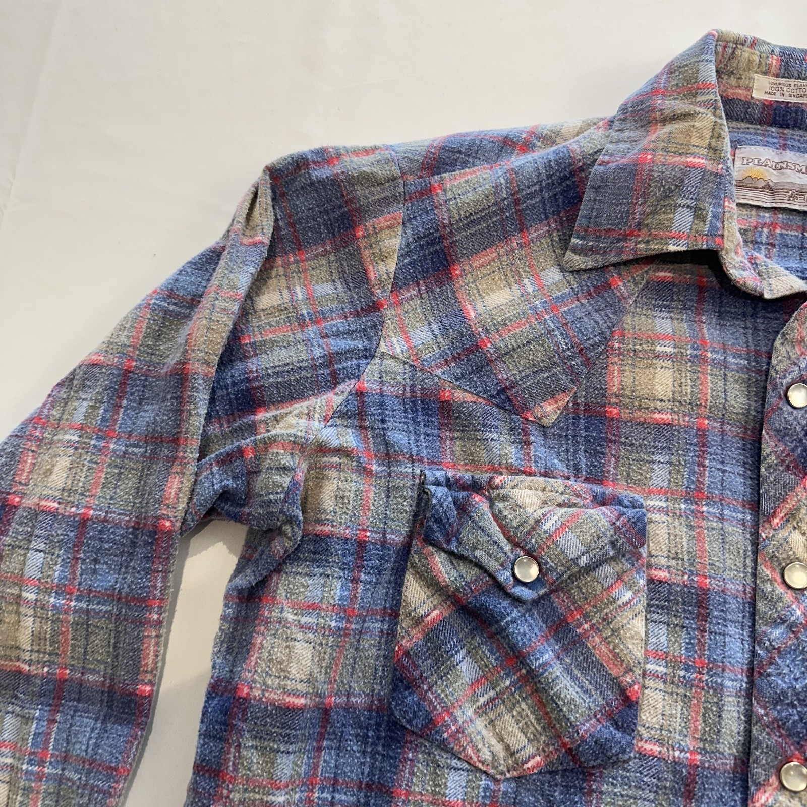 VTG Plainsman Pearl Snap Long Sleeve Shirt Plaid Mens M Western Cowboy