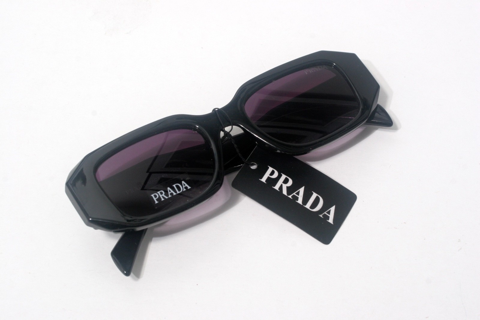 Prada Sunglasses Shiny Black/ Purple fade lenses, Big 150 mm Frame Width, Italy