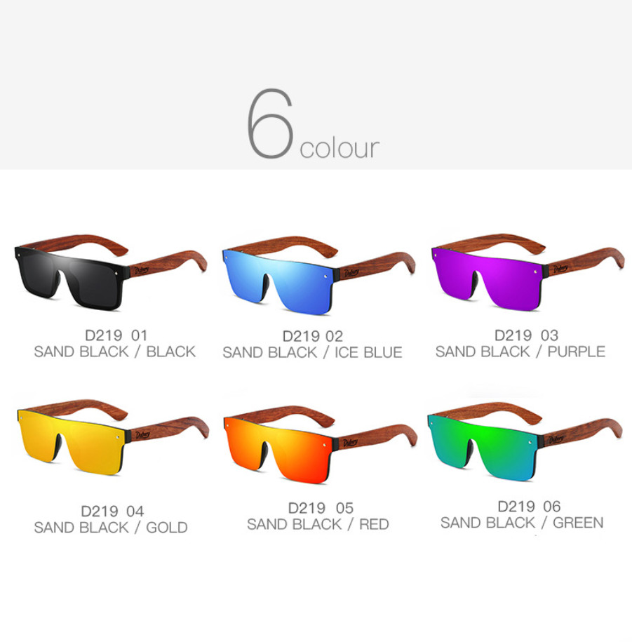 DUBERY Rimless Wood Polarized Sunglasses Men Women Square Wooden Temple Glasses