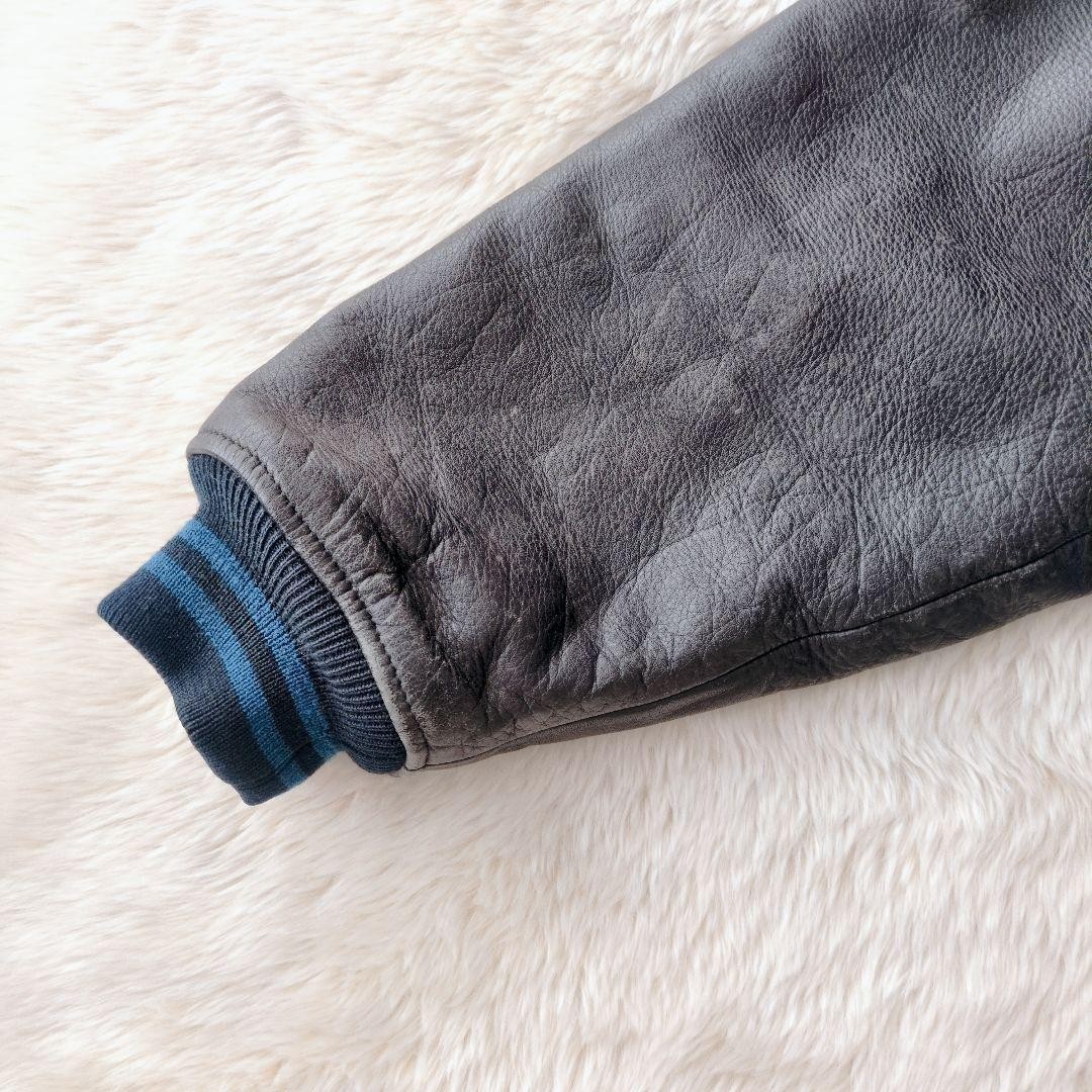 AVIREX Leather Wool Stadium Jacket Blouson Coat Men Size M Blue Black Vintage
