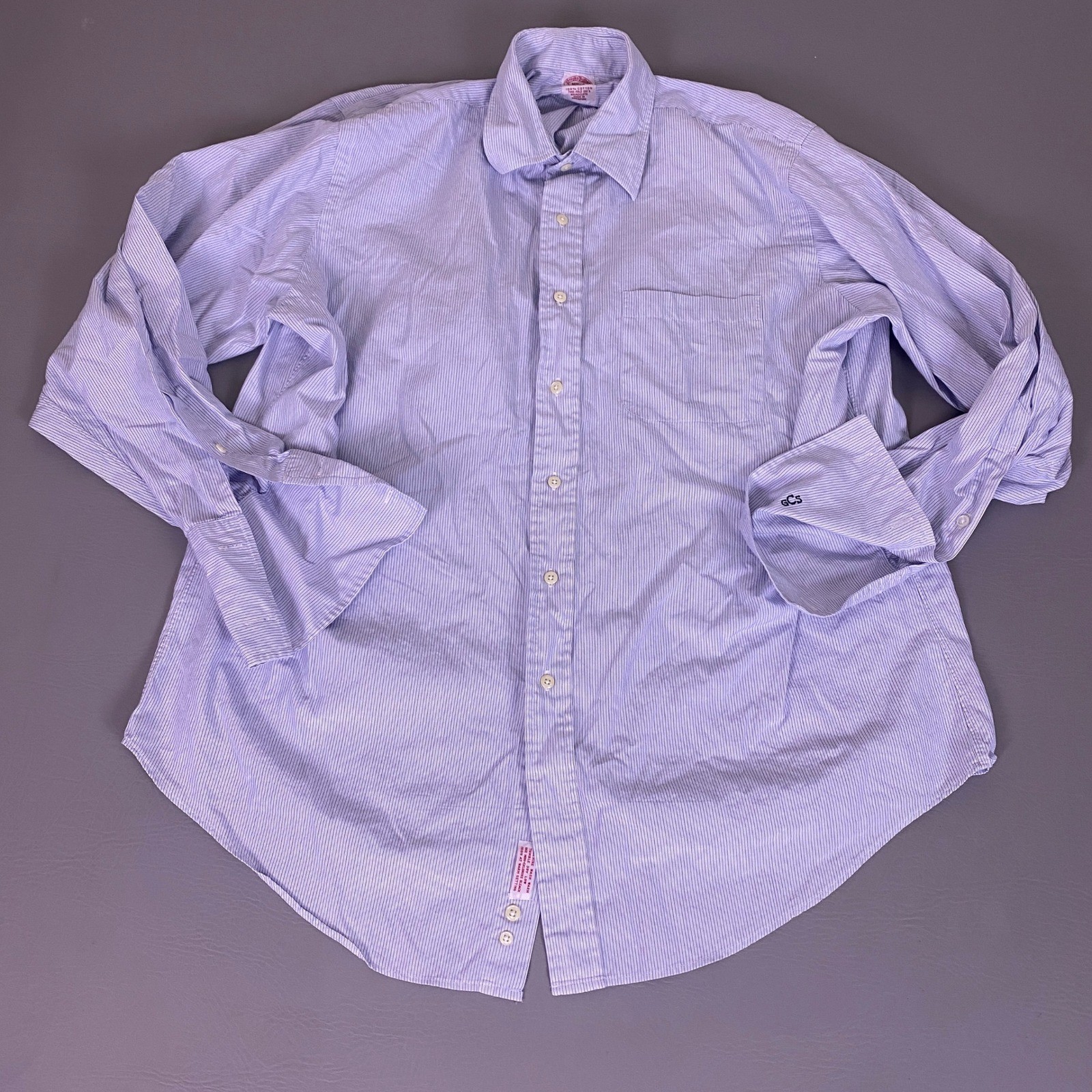 Brooks Brothers Broadcloth Dress Shirt Mens 16.5-34 Blue White Pinstripe Cotton