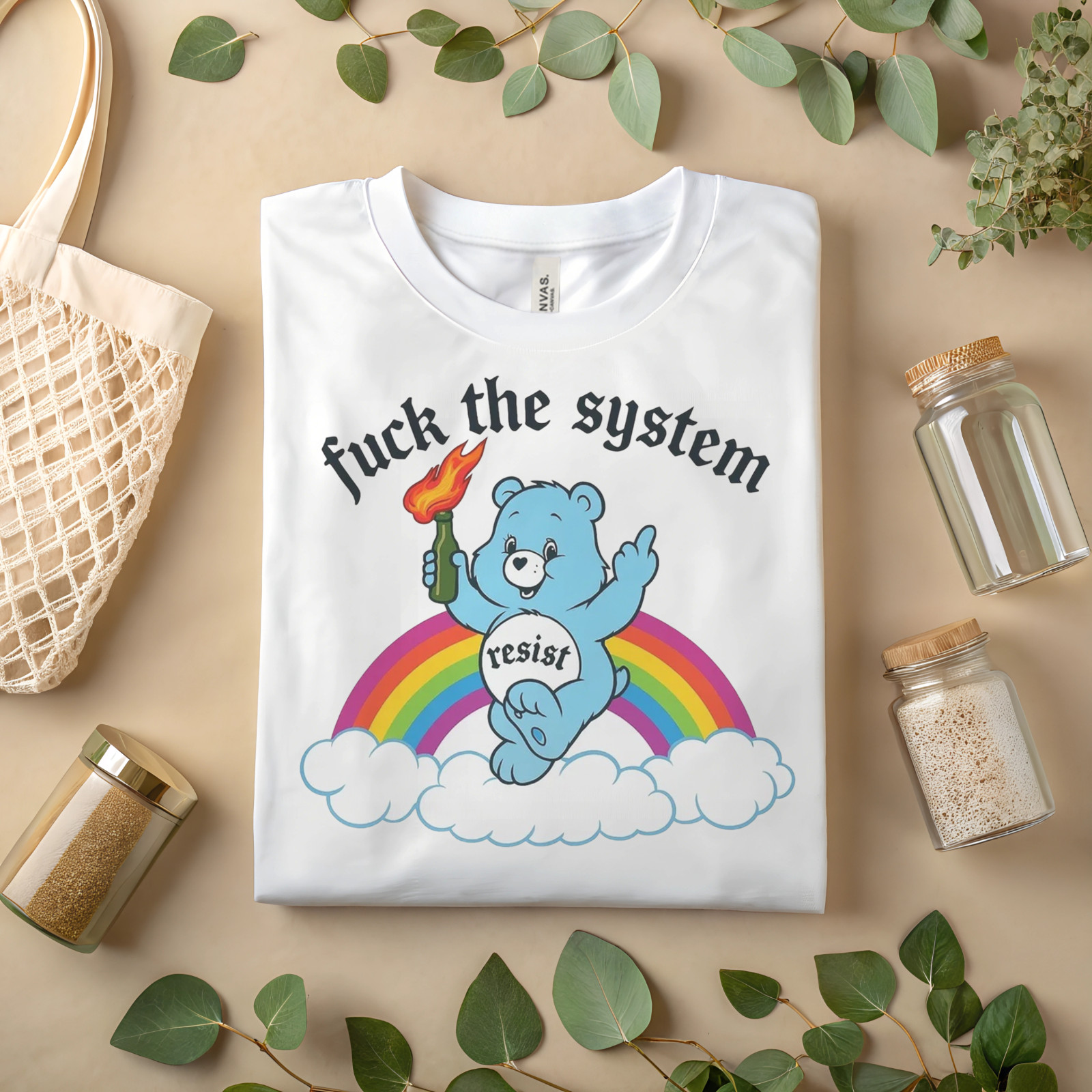 esist with Love Care Bear T-Shirt – Positive Activism Retro Rainbow Tee A498