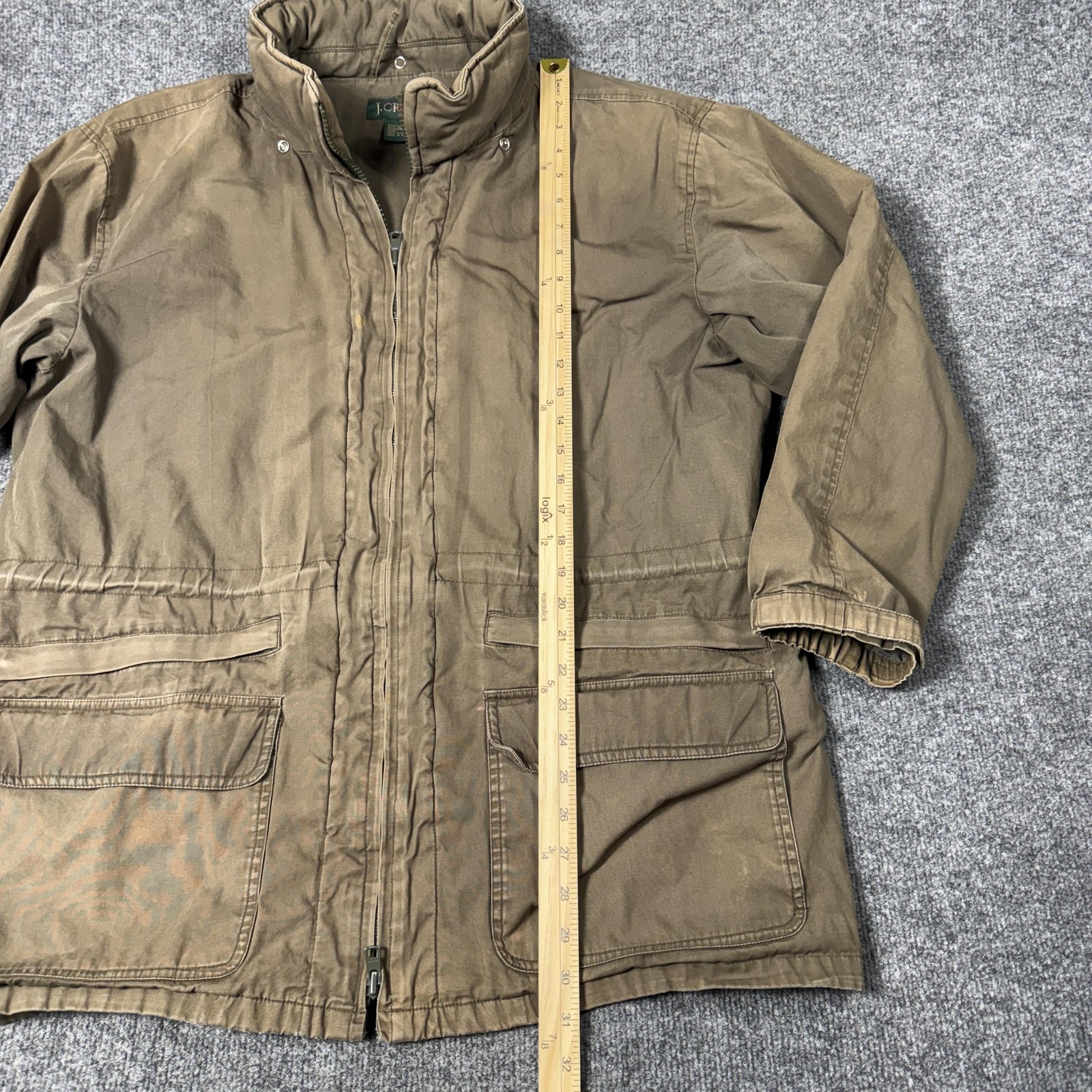 J.Crew Jacket Mens Medium Brown Canvas Military Full Zip Pockets Lined Oarsman
