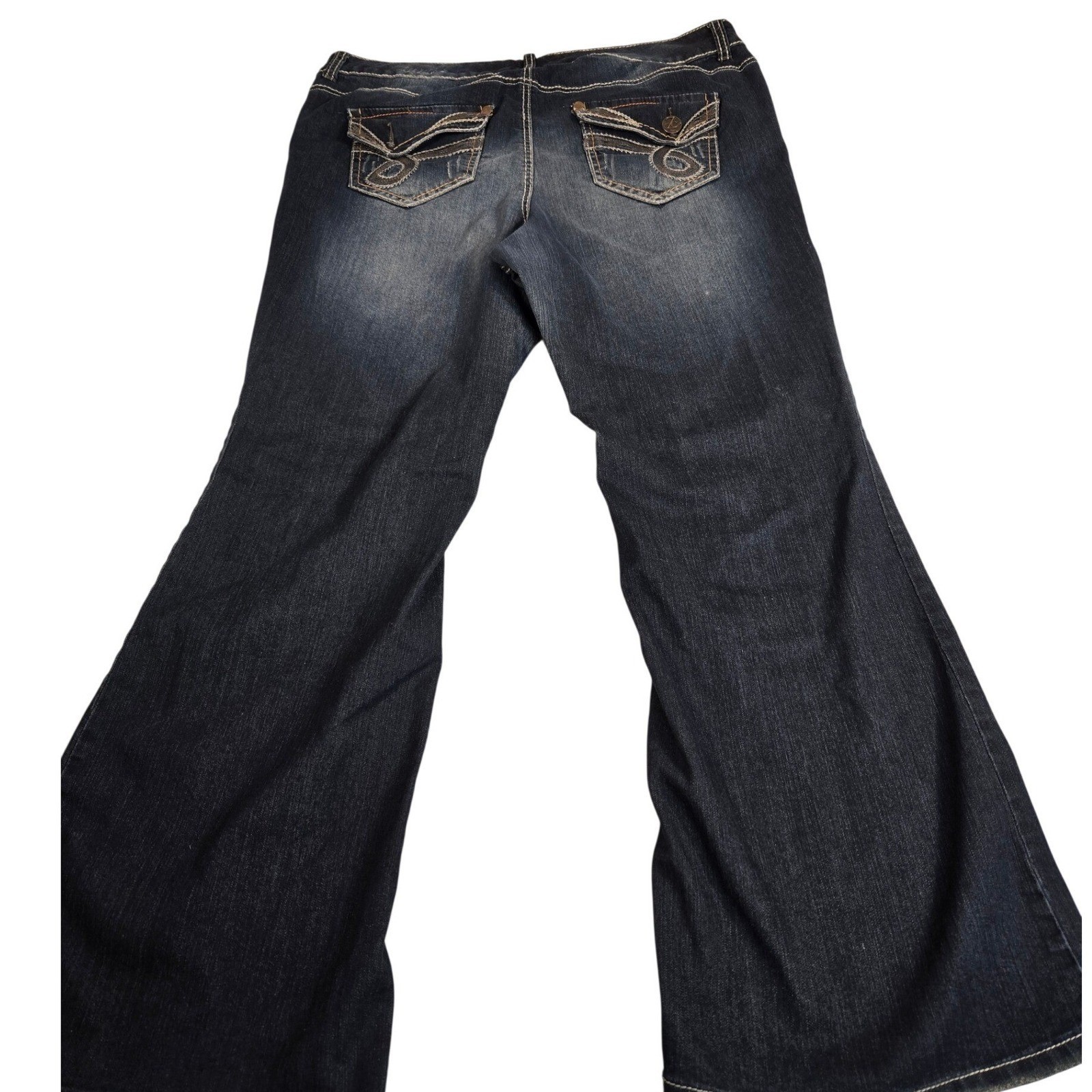 Vtg Z. Cavaricci Womens Plus Size 22 Dk. Wash Flare Leg Embroidered Pocket Jeans
