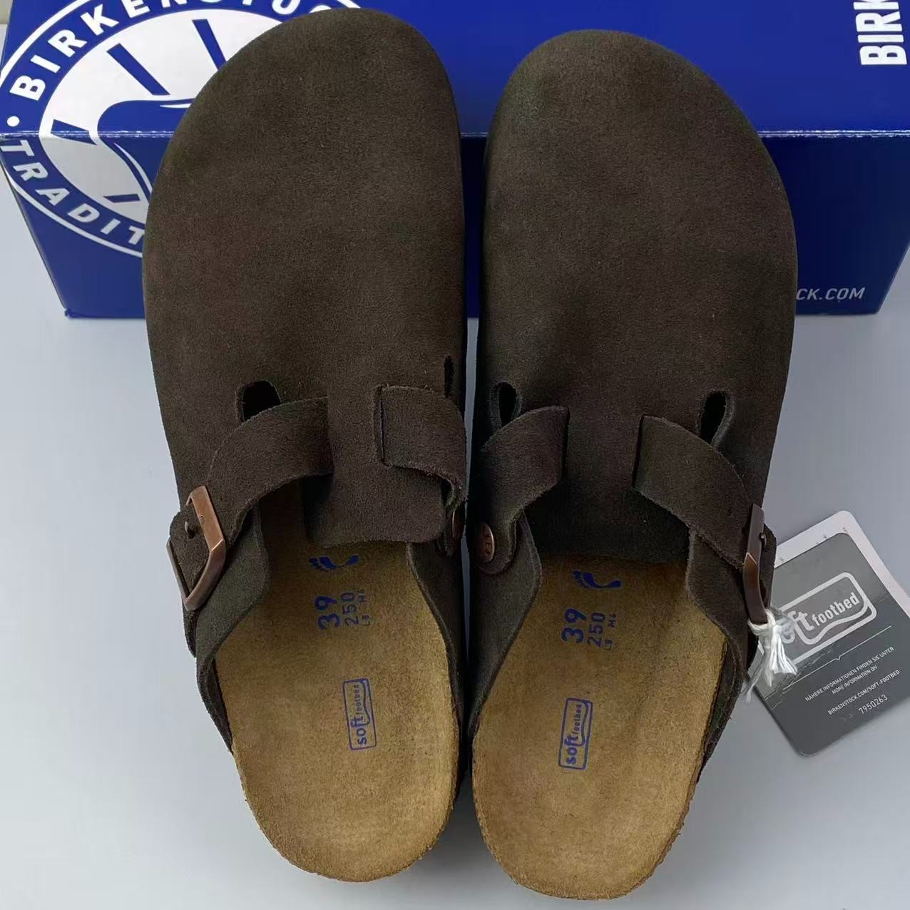Birkenstock Boston Soft Footbed Mocha Suede Leather Unisex Shoes Clogs EU37-45