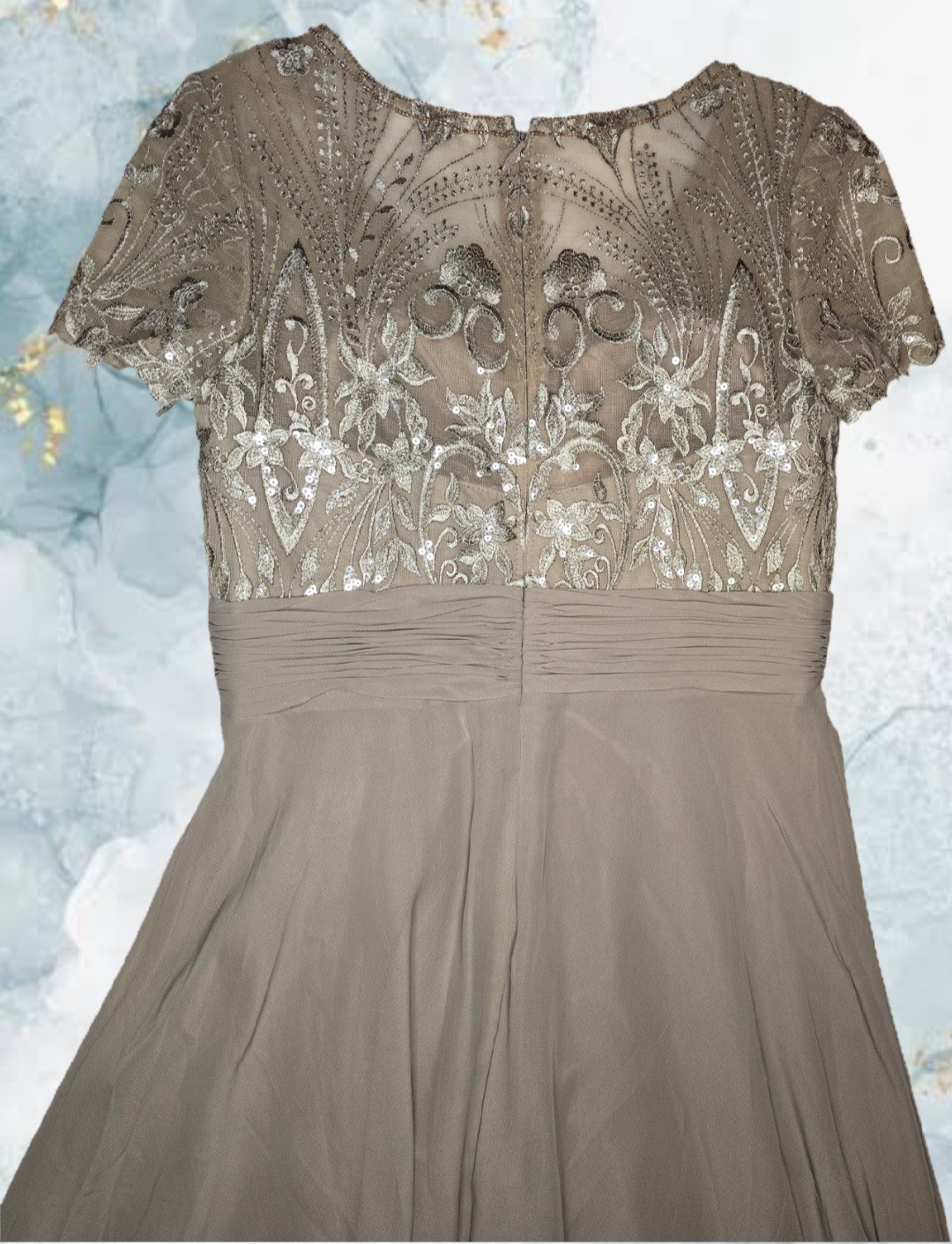 JJ’s House Mother of the Bride Dress Taupe Size 10 Long Elegant Chiffon