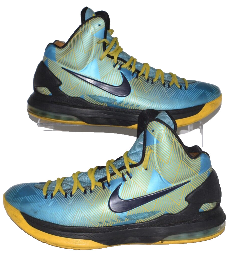 Nike MID-TOP Basketball Sneakers size 10 1/2 Iridescent Aqua &Yellow 5999294-477