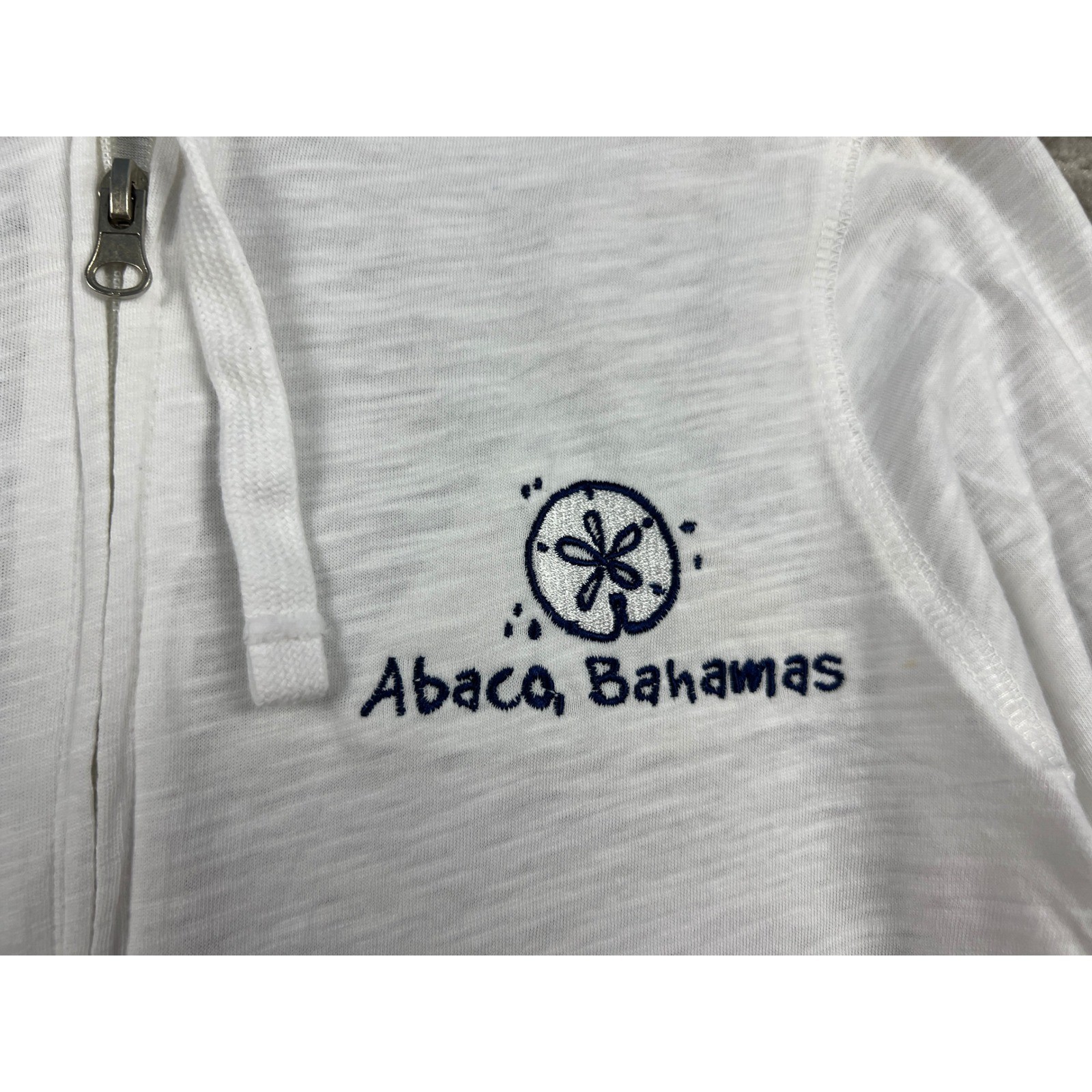 Miami Style Zip Up Hoodie Womens M White Abaco Bahamas Sand Dollar Slub Knit