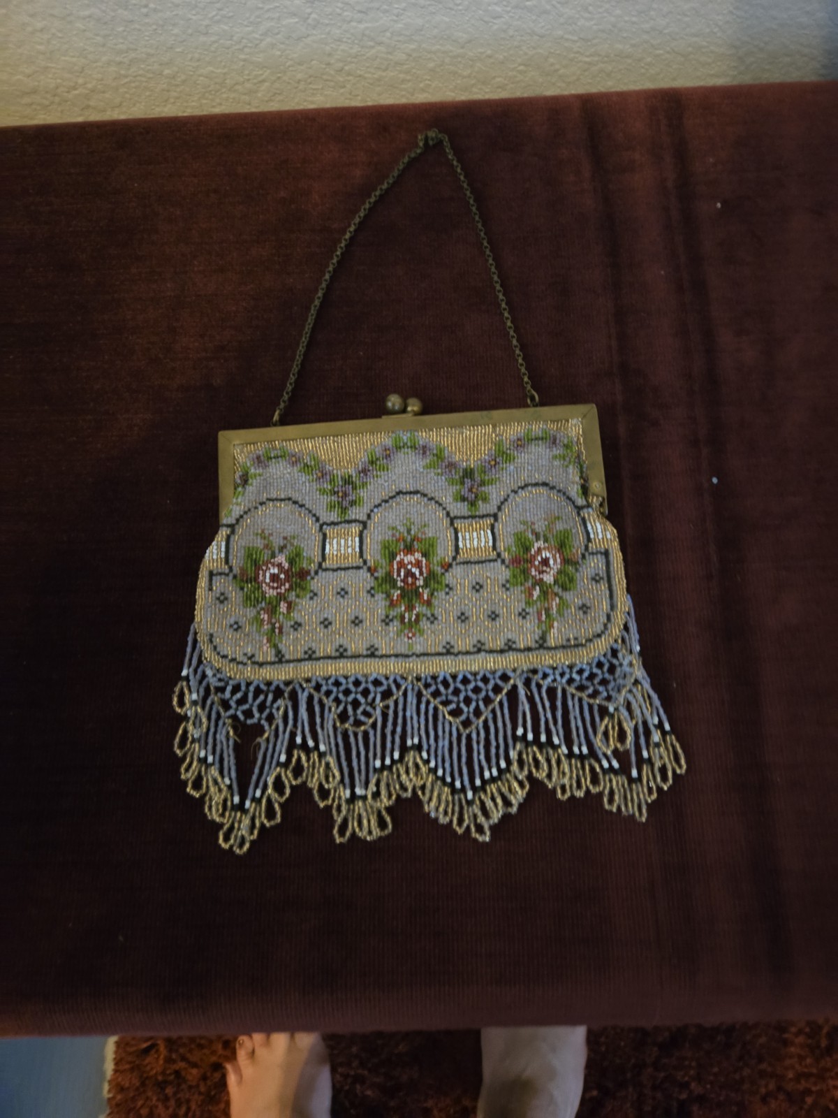 Antique 1900’s Rose Motif Beaded Purse