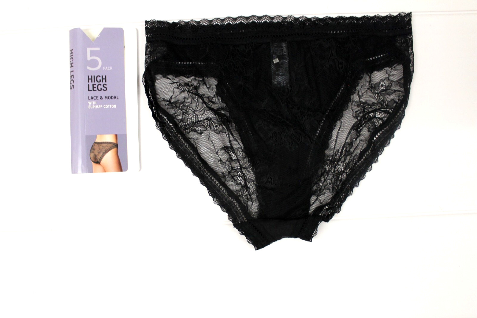 ex M & S Ladies 5 Pack Lace & Modal Supima Cotton High Legs Briefs Sizes 8 to 20