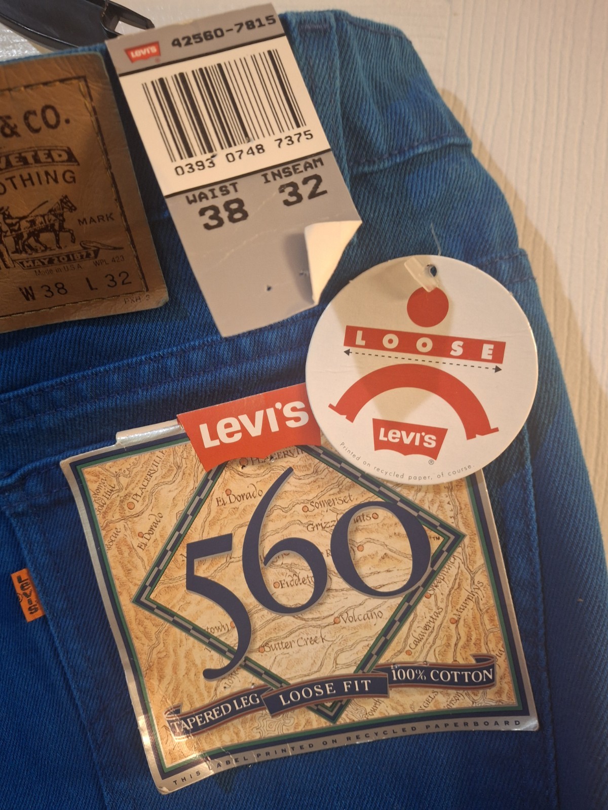 Levi’s Men’s Loose vintage 569 2 horse Tapered bright BlueJeans orange tag zip