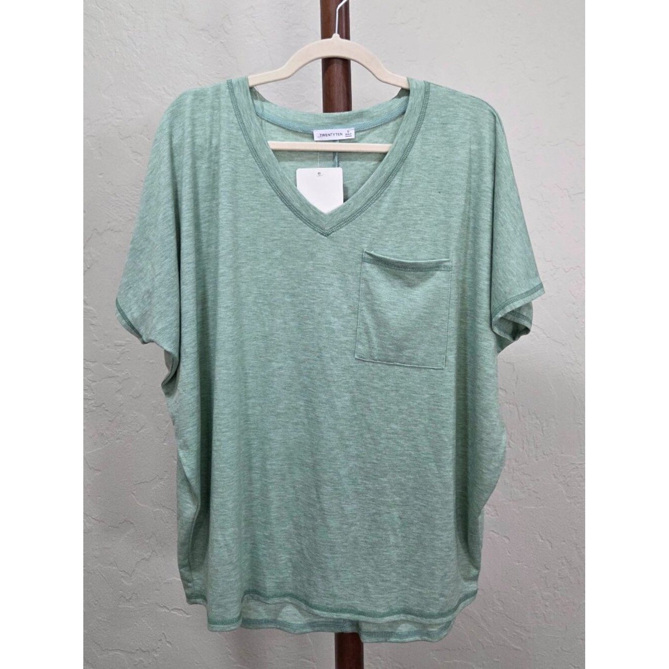 Sage V-Neck Tee With Pocket