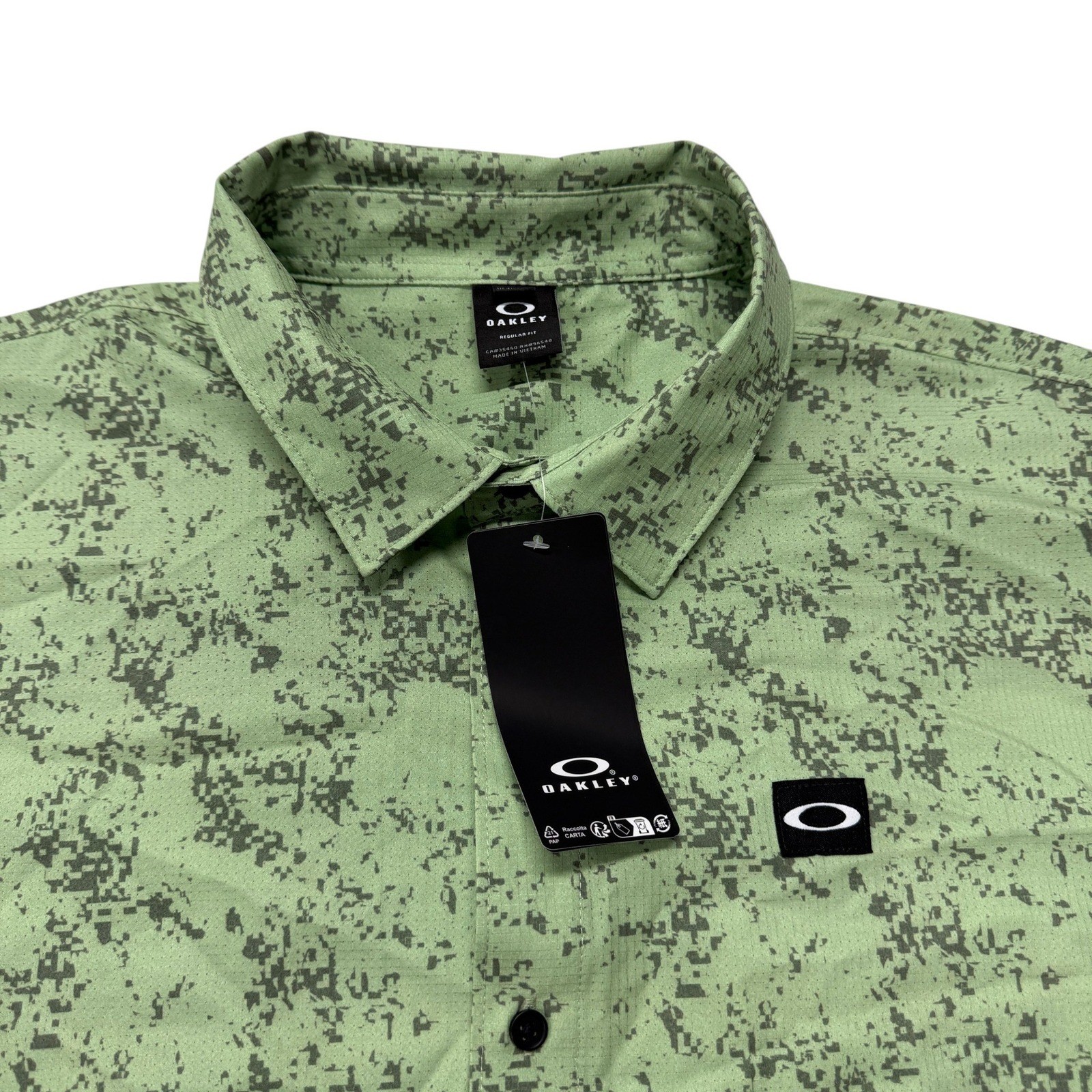 Oakley Sand Camo Woven Shirt Mens XXL Digi Camo New Jade Green Button Up NWT