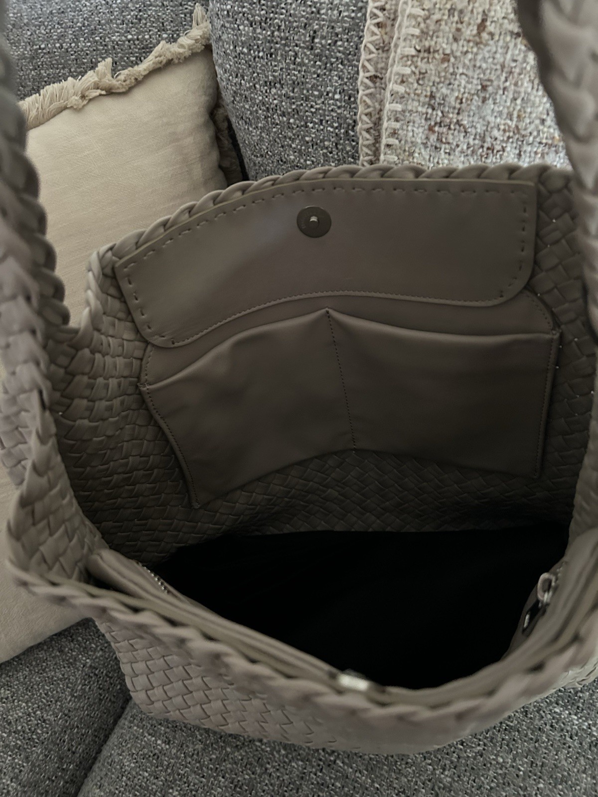NWT Falor Italian Leather Woven Hobo Handbag Taupe F4000
