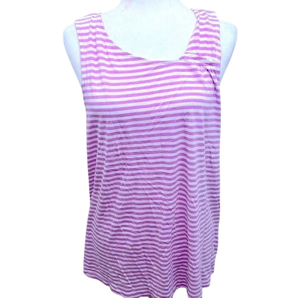 Caslon Asymmetrical Scoop Neck Striped Tank Top Womens Large Purple White NWOT