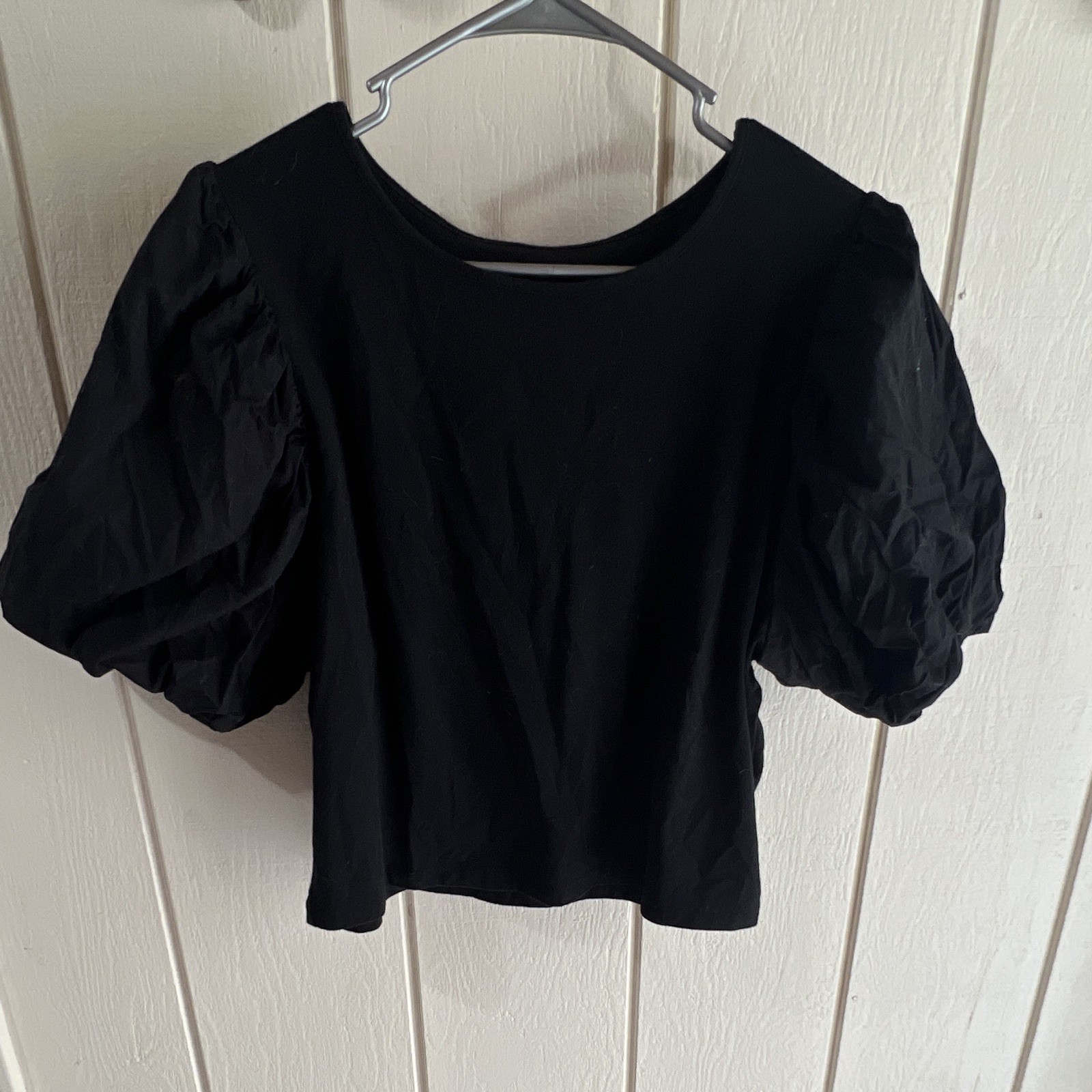 A New Day Women’s Black Knit Puff Sleeve Round Neck Short Sleeve Top XL